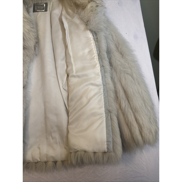 Vintage Saga Blue Fox Finland Stroller Fur Jacket White Silver Size L Beautiful! - Picture 6 of 16